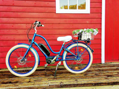 Electra Townie e-bike ready for rental in Balestrand with fjord and mountain views